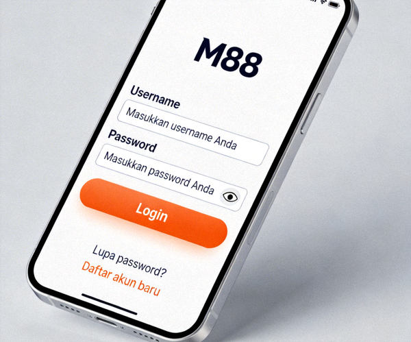 Tampilan halaman login M88 yang dioptimalkan untuk perangkat mobile pada layar smartphone