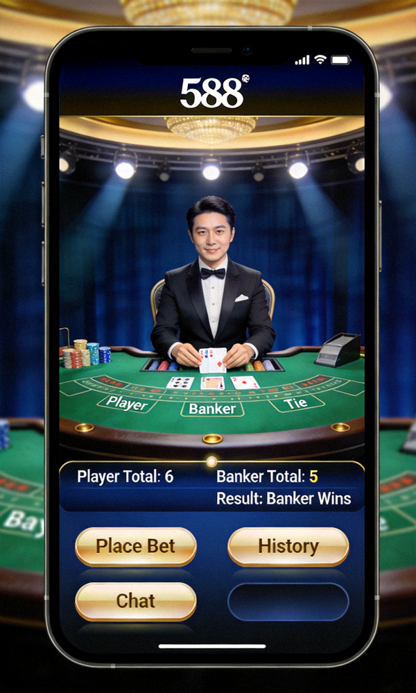 Tampilan permainan live casino Baccarat di M88 mobile dengan video dealer langsung